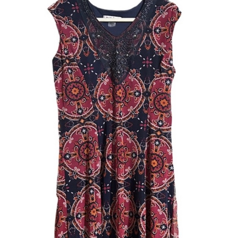 Allison Daily Red & Black Women’s Boho Dress Beads Size 16.  Like New!